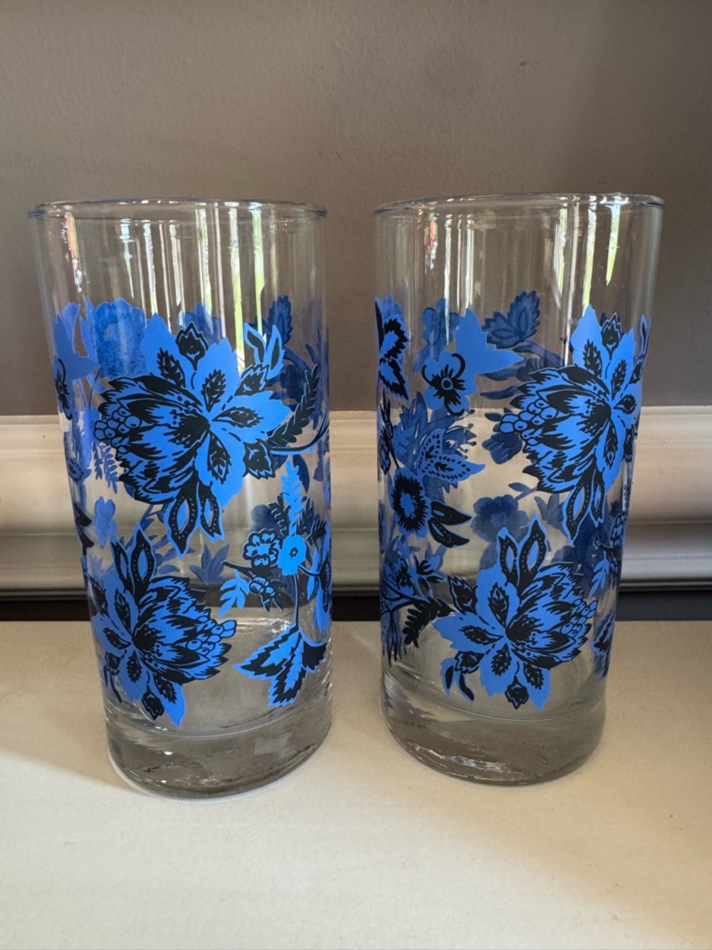 Royal Norfolk Blue Floral Glass Tumblers Discontinued